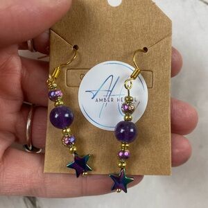 Purple Amethyst Star Drop Earrings